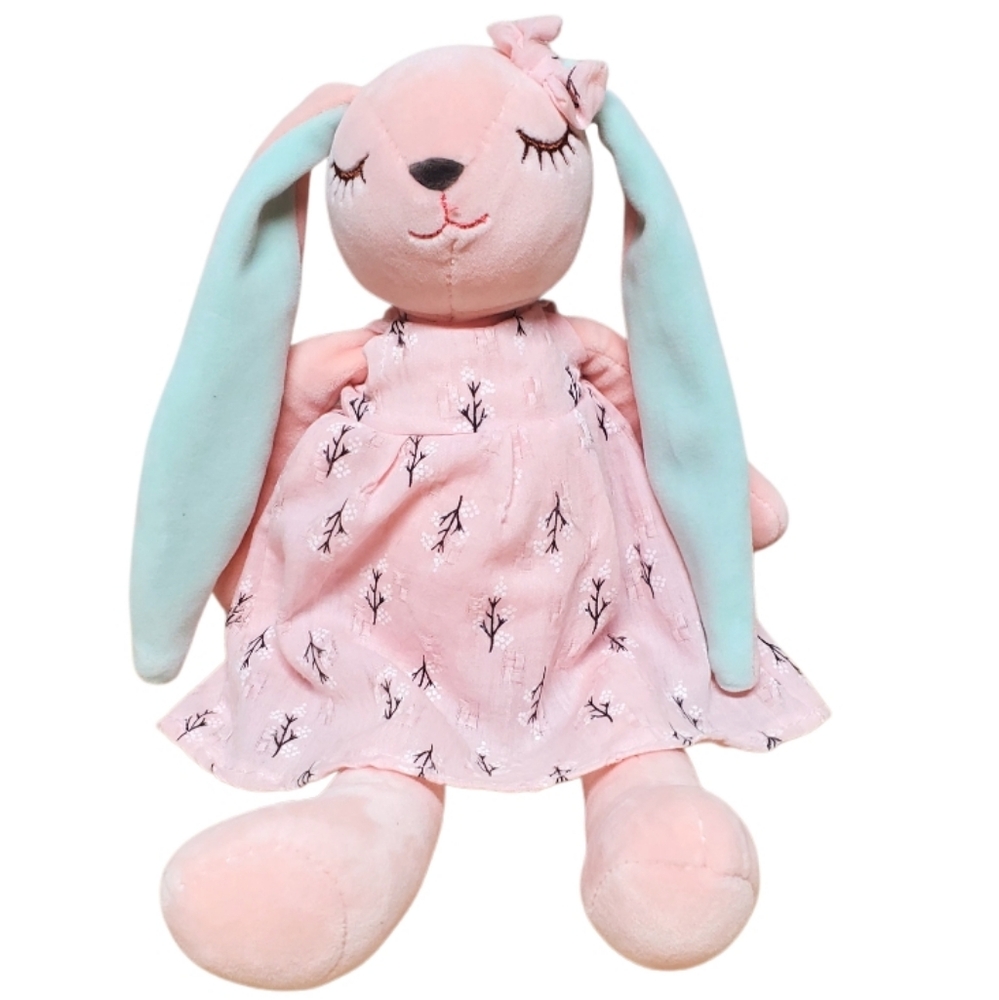 Soft Pink Bunny Rabbit Floppy Ears Wearing Dress
